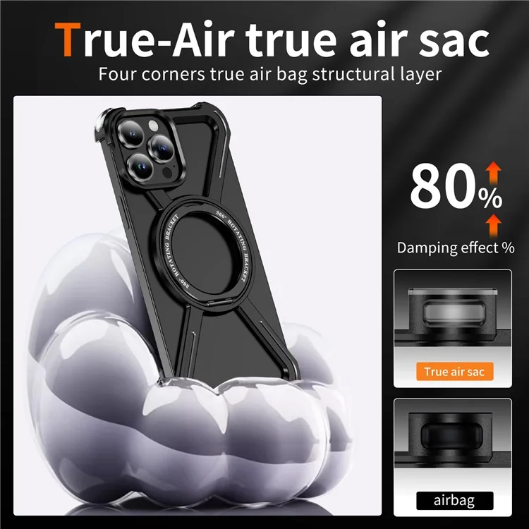 Para iPhone 13 Pro Funda de Parachoques Marco de Metal Sin Bordes Compatible con MagSafe Soporte - Negro