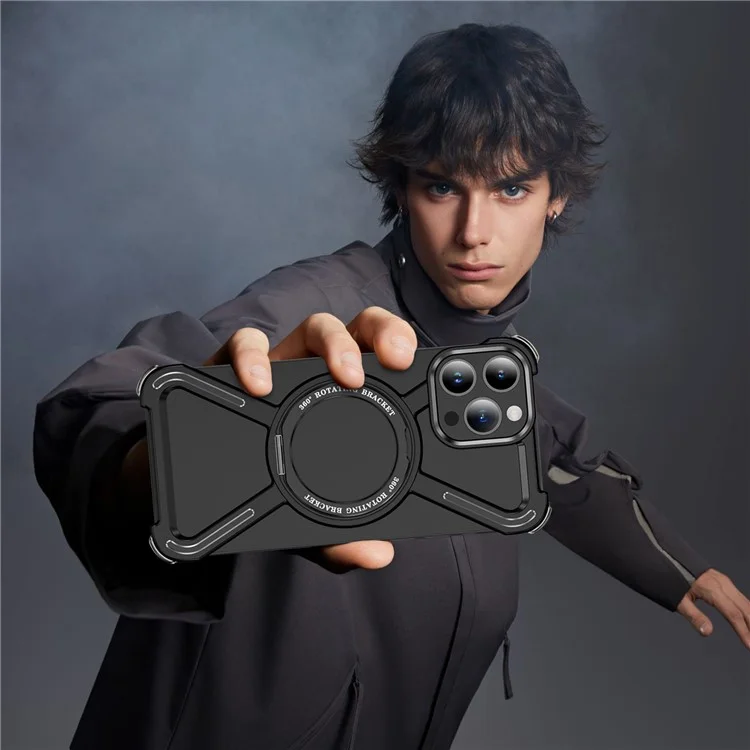 Para iPhone 13 Pro Funda de Parachoques Marco de Metal Sin Bordes Compatible con MagSafe Soporte - Negro