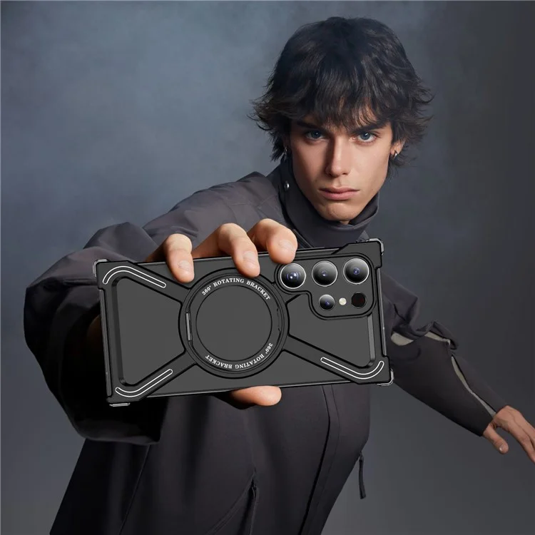 For Samsung Galaxy S24 Ultra Bumper Cases Borderless Metal Frame Cover Compatible with MagSafe Kickstand - Black