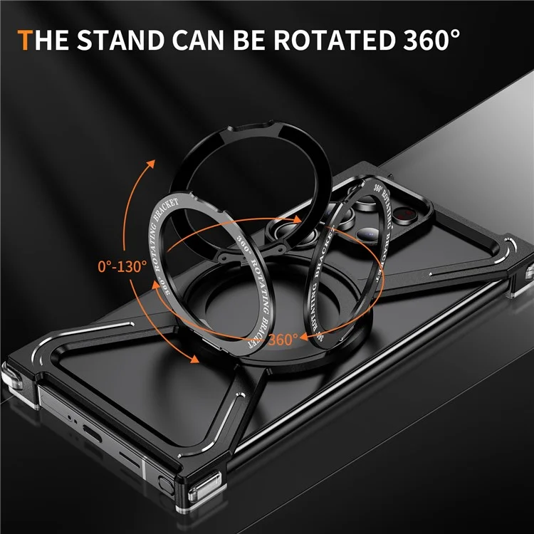 For Samsung Galaxy S24 Ultra Bumper Cases Borderless Metal Frame Cover Compatible with MagSafe Kickstand - Black
