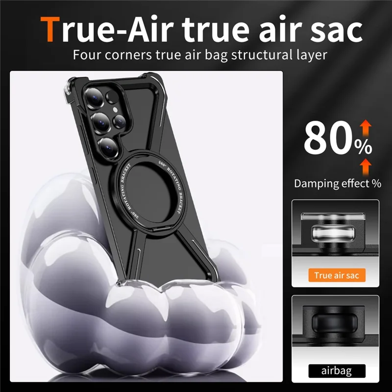 For Samsung Galaxy S25 Ultra Bumper Cases Borderless Metal Frame Cover Kickstand - Black