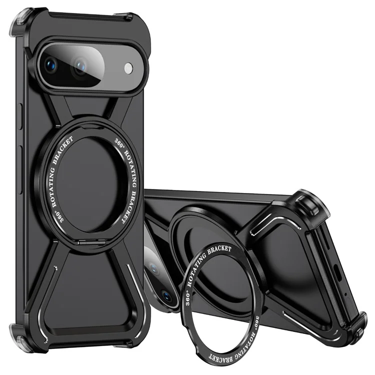 For Google Pixel 9 Pro  /  Pixel 9 Bumper Cases Borderless Metal Frame Cover Compatible with MagSafe Kickstand - Black