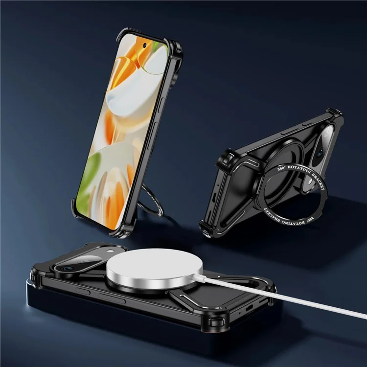 For Google Pixel 9 Pro  /  Pixel 9 Bumper Cases Borderless Metal Frame Cover Compatible with MagSafe Kickstand - Black