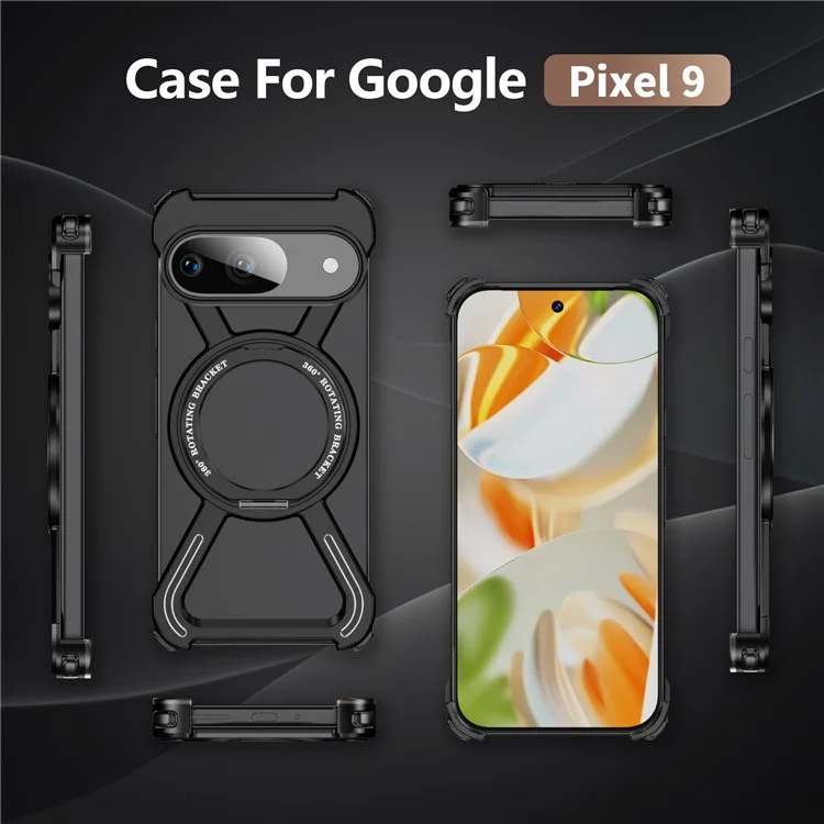 For Google Pixel 9 Pro  /  Pixel 9 Bumper Cases Borderless Metal Frame Cover Compatible with MagSafe Kickstand - Black