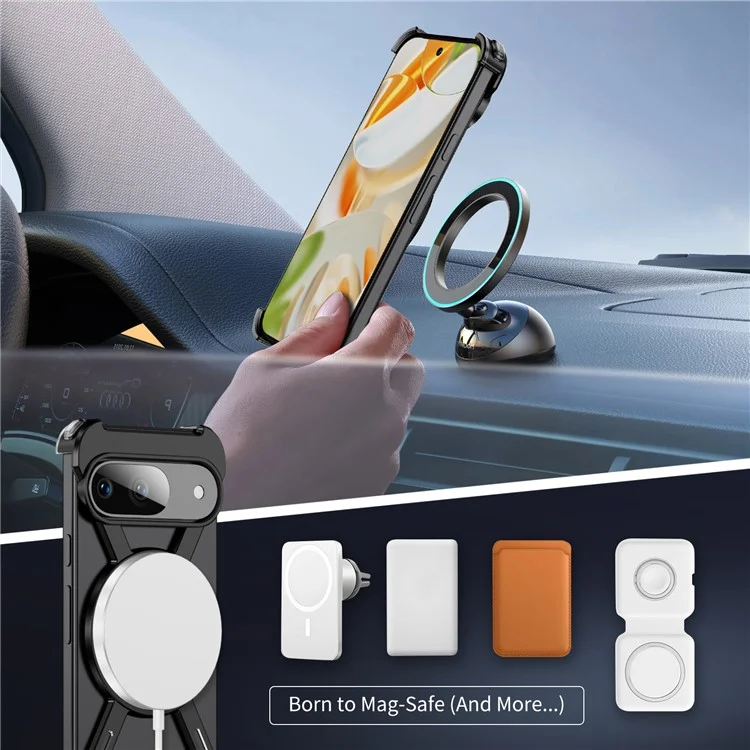 For Google Pixel 9 Pro  /  Pixel 9 Bumper Cases Borderless Metal Frame Cover Compatible with MagSafe Kickstand - Black