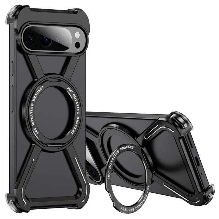 For Google Pixel 9 Pro XL Bumper Cases Borderless Metal Frame Cover Compatible with MagSafe Kickstand - Black