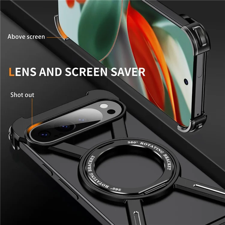 For Google Pixel 9 Pro XL Bumper Cases Borderless Metal Frame Cover Compatible with MagSafe Kickstand - Black