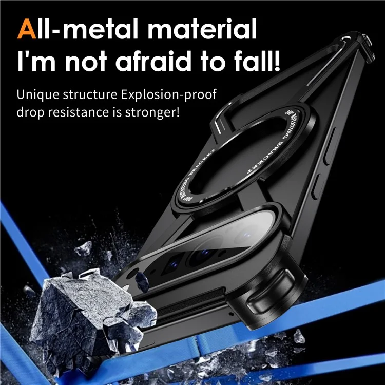 For Google Pixel 9 Pro XL Bumper Cases Borderless Metal Frame Cover Compatible with MagSafe Kickstand - Black