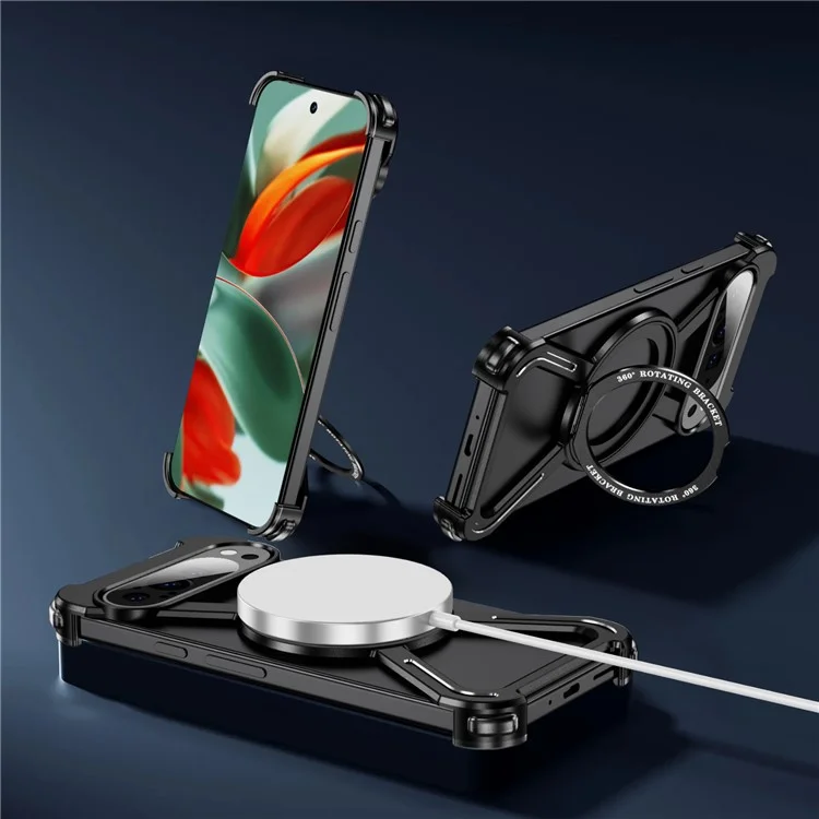 For Google Pixel 9 Pro XL Bumper Cases Borderless Metal Frame Cover Compatible with MagSafe Kickstand - Black