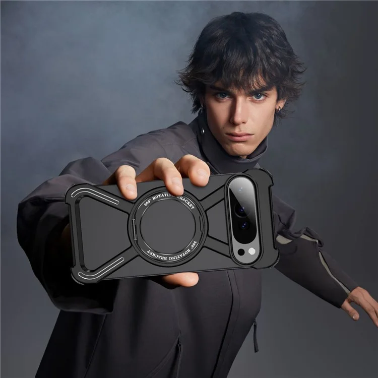 For Google Pixel 9 Pro XL Bumper Cases Borderless Metal Frame Cover Compatible with MagSafe Kickstand - Black