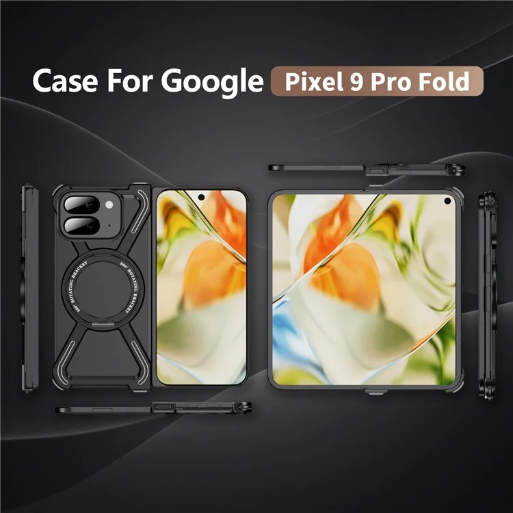 Für Google Pixel 9 Pro Fold 5G Stoßfänger Hüllen Rahmenlos Metallrahmen Hülle Kompatibel mit MagSafe Ständer - Schwarz