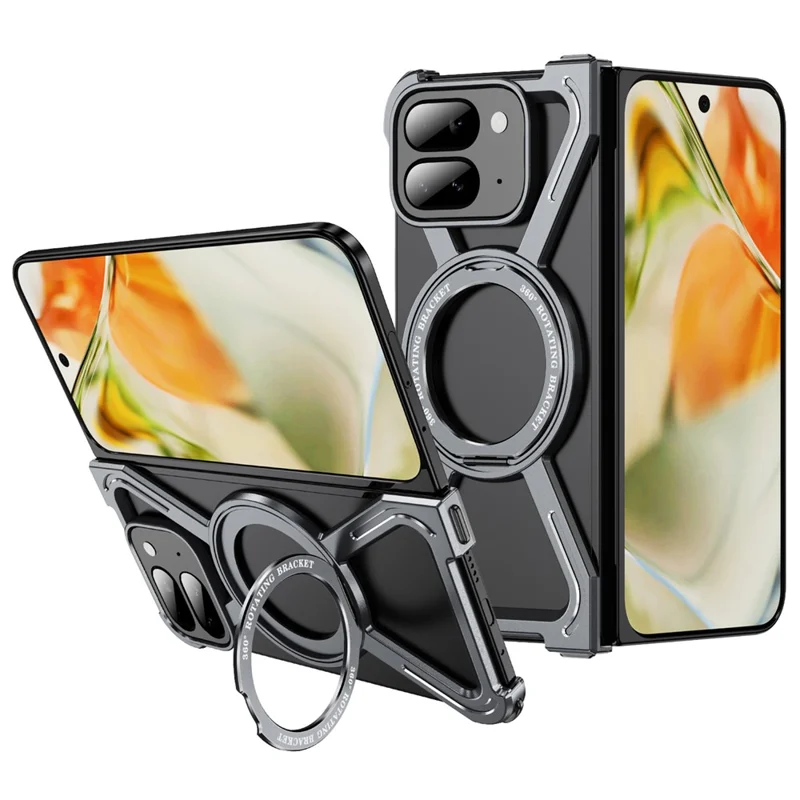 For Google Pixel 9 Pro Fold 5G Bumper Cases Borderless Metal Frame Cover Magnetic Case Kickstand - Grey