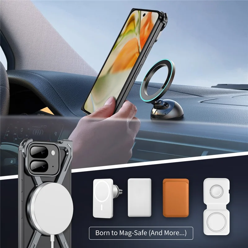 For Google Pixel 9 Pro Fold 5G Bumper Cases Borderless Metal Frame Cover Magnetic Case Kickstand - Grey
