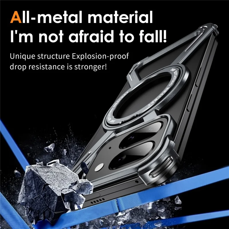 For Google Pixel 9 Pro Fold 5G Bumper Cases Borderless Metal Frame Cover Magnetic Case Kickstand - Grey