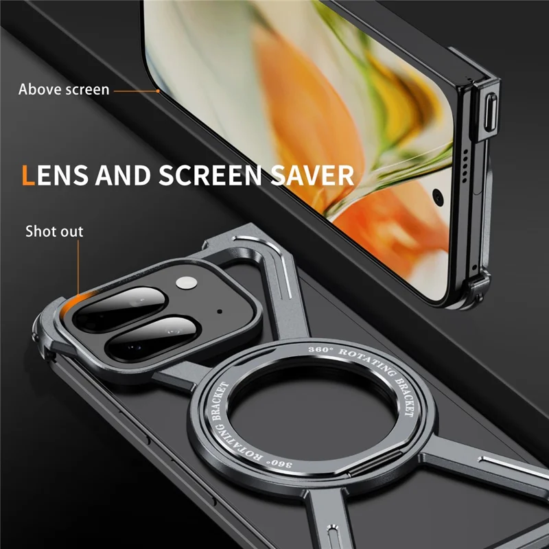 For Google Pixel 9 Pro Fold 5G Bumper Cases Borderless Metal Frame Cover Magnetic Case Kickstand - Grey