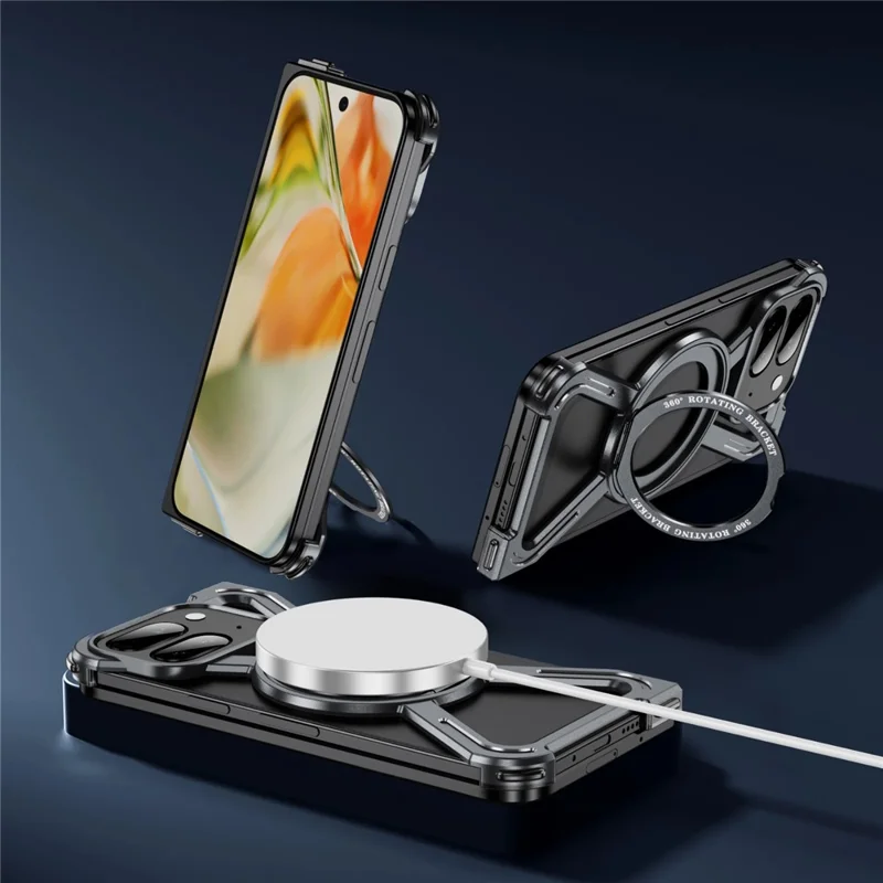 For Google Pixel 9 Pro Fold 5G Bumper Cases Borderless Metal Frame Cover Magnetic Case Kickstand - Grey