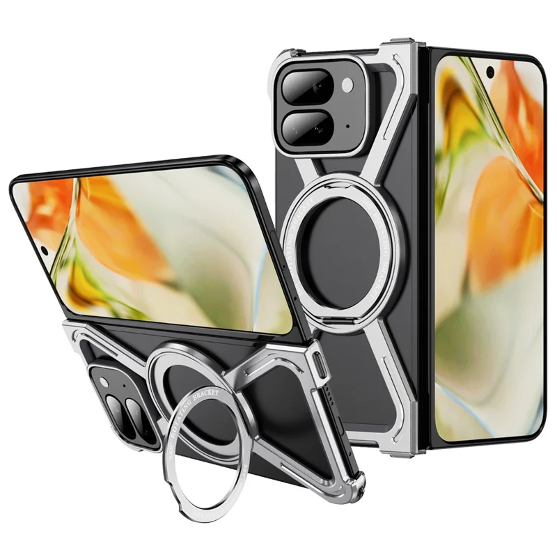 For Google Pixel 9 Pro Fold 5G Bumper Cases Borderless Metal Frame Cover Magnetic Case Kickstand - Silver