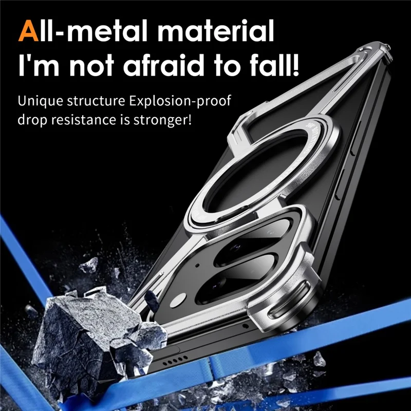 For Google Pixel 9 Pro Fold 5G Bumper Cases Borderless Metal Frame Cover Magnetic Case Kickstand - Silver