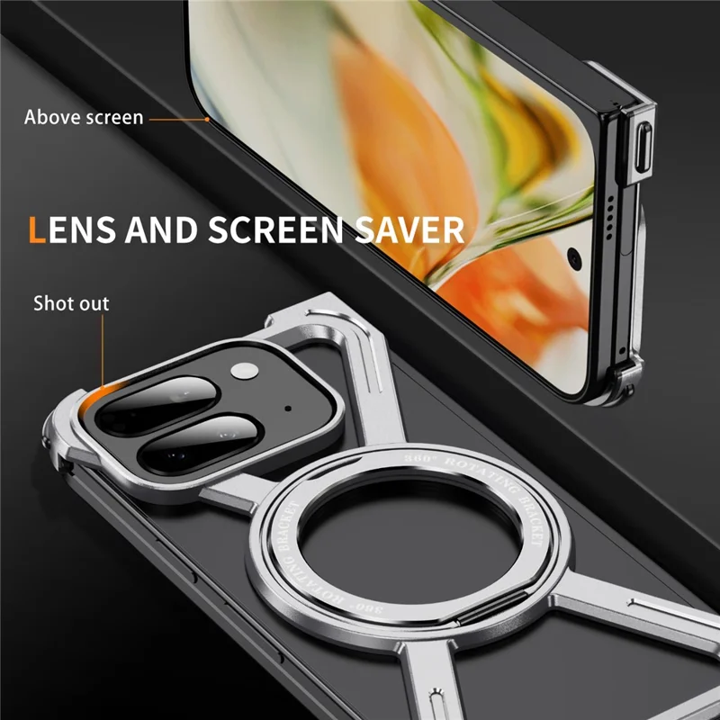 For Google Pixel 9 Pro Fold 5G Bumper Cases Borderless Metal Frame Cover Magnetic Case Kickstand - Silver