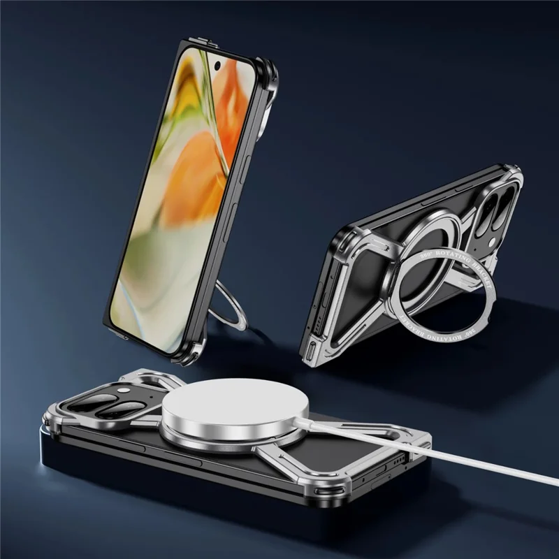 For Google Pixel 9 Pro Fold 5G Bumper Cases Borderless Metal Frame Cover Magnetic Case Kickstand - Silver