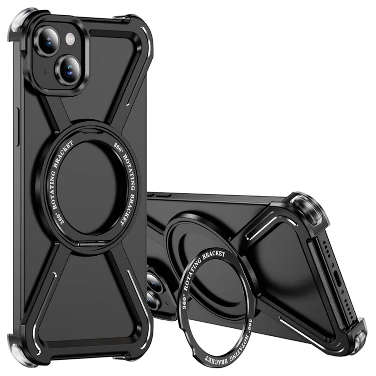 For iPhone 15 Bumper Cases Borderless Metal Frame Cover Compatible with MagSafe Kickstand - Black