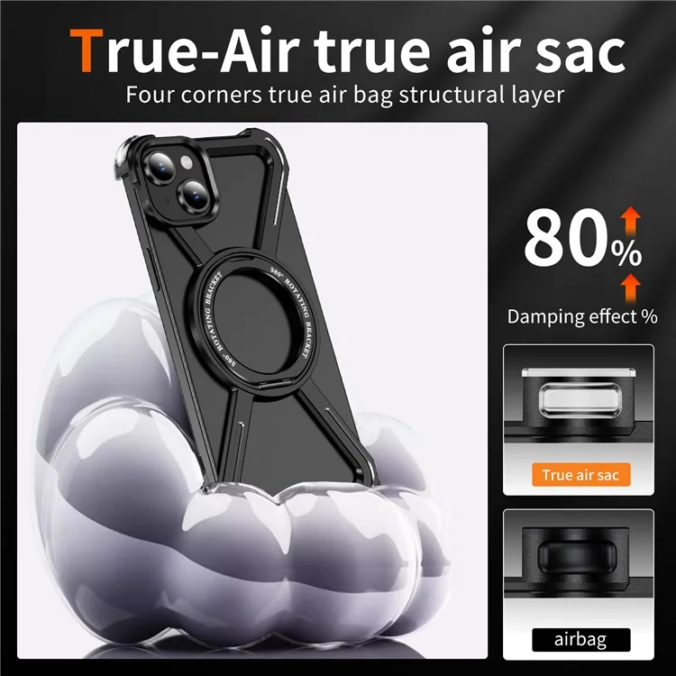 For iPhone 15 Bumper Cases Borderless Metal Frame Cover Compatible with MagSafe Kickstand - Black