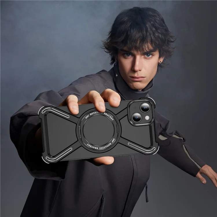 For iPhone 15 Bumper Cases Borderless Metal Frame Cover Compatible with MagSafe Kickstand - Black