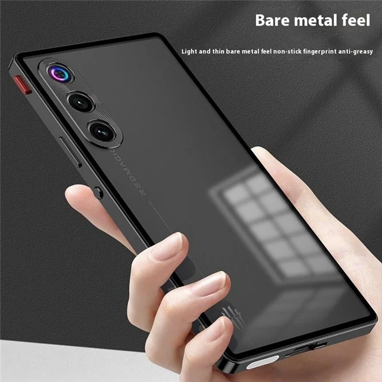 For ZTE nubia Redmagic 10 Air 5G Case Metal Frame Matte PC Back Phone Cover with Snap Button - Black