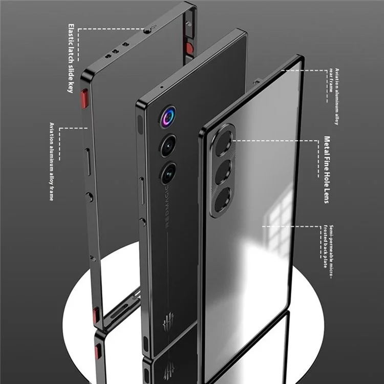 For ZTE nubia Redmagic 10 Air 5G Case Metal Frame Matte PC Back Phone Cover with Snap Button - Black