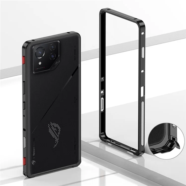 Per Asus ROG Phone 8 Pro 5G / Phone 8 5G Custodie paraurti Telaio in metallo Dissipazione del calore Copertura con Protezione lente fotocamera - Nero