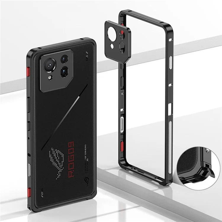 Per Asus ROG Phone 9 Pro 5G / Phone 9 5G Cover Paraurti con Cornice Metallica Dissipazione del Calore e Protezione Obiettivo Fotocamera - Nero