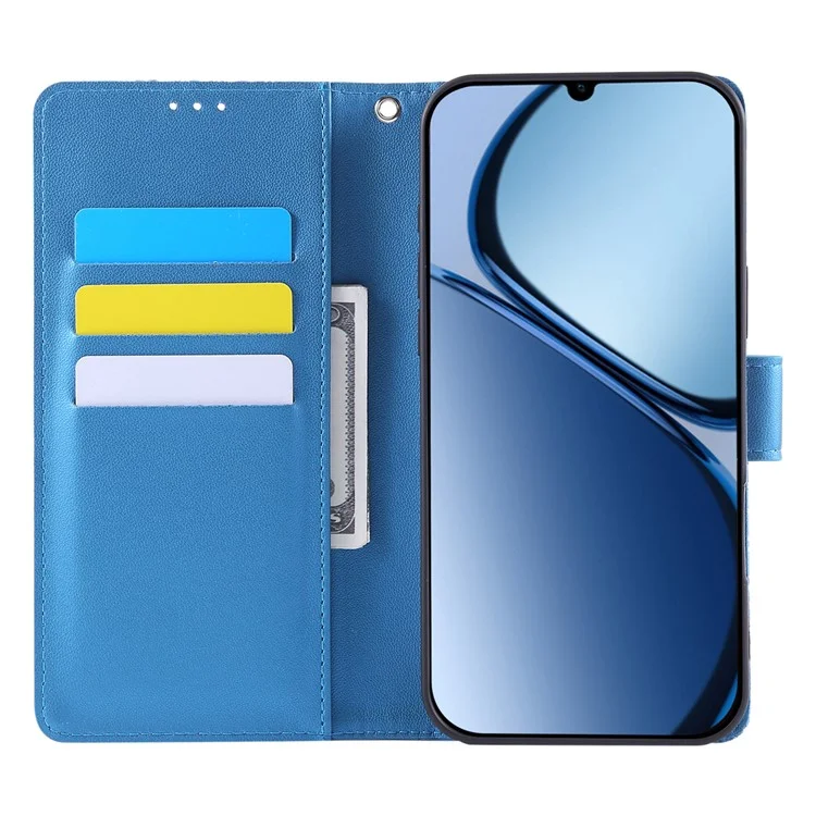 Funda para Realme C63 4G / C61 4G con Diseño de Rosa de Piel Sintética con Cartera y 3 Ranuras para Tarjetas - Azul