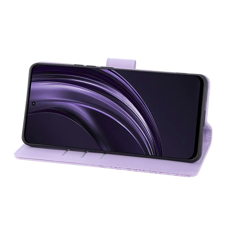 Чехол для Realme 12x 5G / 12 5G с розовым цветком из искусственной кожи, кошелек с отделениями для 3 карт - Светло-фиолетовый