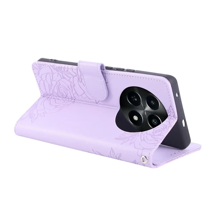 Чехол для Realme 12x 5G / 12 5G с розовым цветком из искусственной кожи, кошелек с отделениями для 3 карт - Светло-фиолетовый