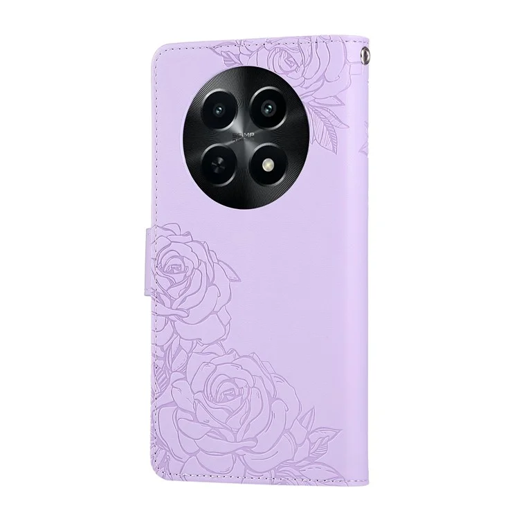 Чехол для Realme 12x 5G / 12 5G с розовым цветком из искусственной кожи, кошелек с отделениями для 3 карт - Светло-фиолетовый