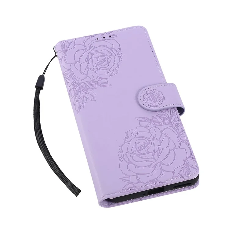 Phone Case For Realme 11 5G (Global) / C67 5G / 11x 5G Rose Flower PU Leather Wallet Phone Cover with 3 Card Slots - Light Purple