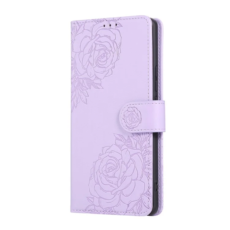 Phone Case For Realme 11 5G (Global) / C67 5G / 11x 5G Rose Flower PU Leather Wallet Phone Cover with 3 Card Slots - Light Purple