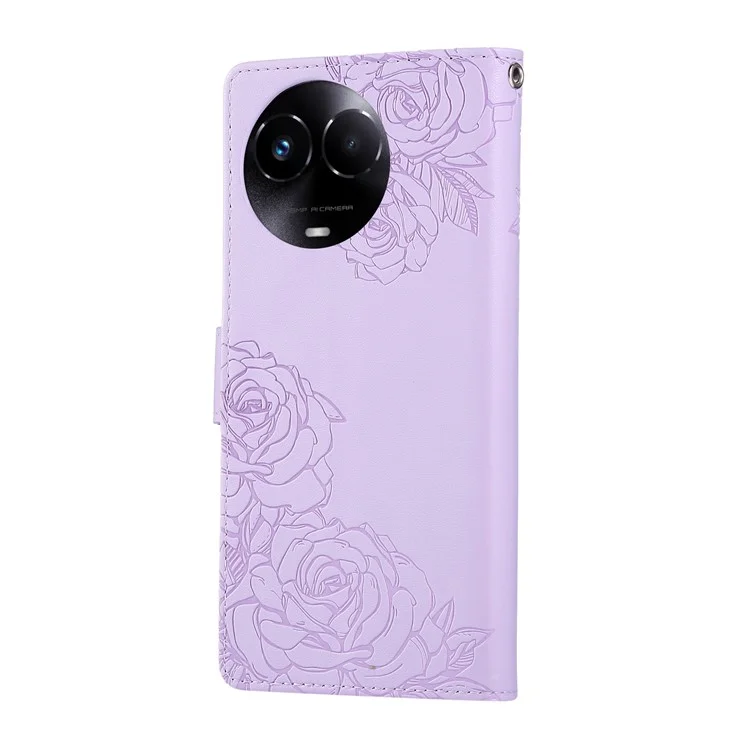 Phone Case For Realme 11 5G (Global) / C67 5G / 11x 5G Rose Flower PU Leather Wallet Phone Cover with 3 Card Slots - Light Purple