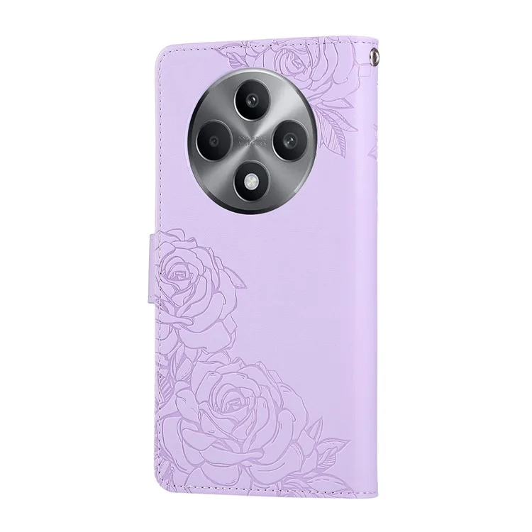 Pour Oppo Reno12 F 5G / 4G Étui Fleur Rose en Cuir PU Portefeuille Housse de Téléphone avec 3 Emplacements pour Cartes - Violet Clair