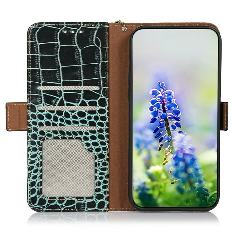For Sony Xperia 1 VII Case Crocodile Texture Genuine Cow Leather Phone Wallet Cover - Green