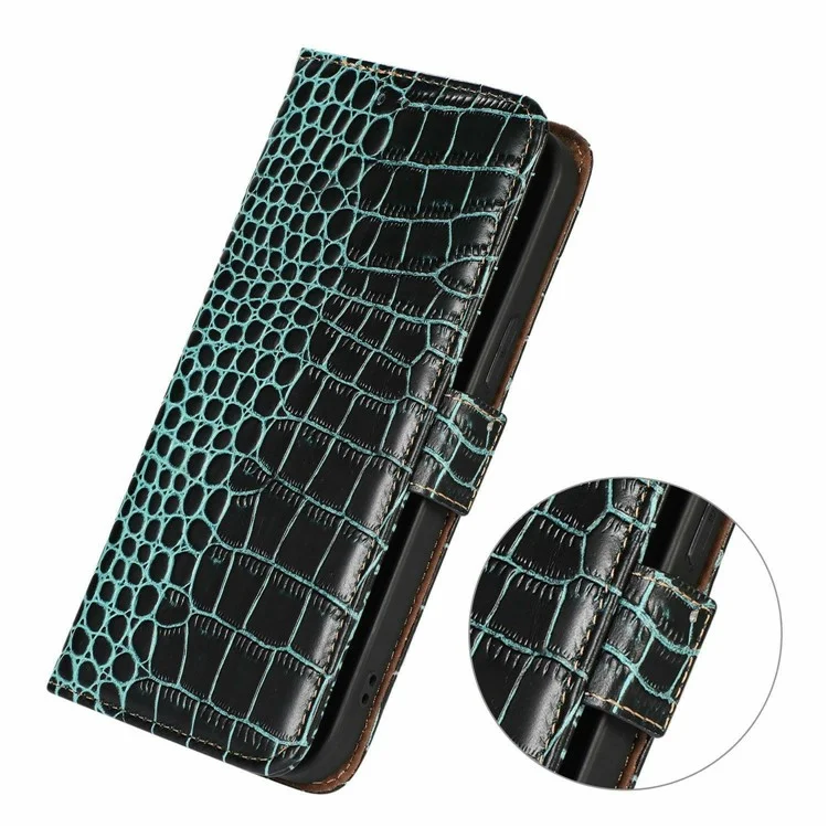 For Sony Xperia 1 VII Case Crocodile Texture Genuine Cow Leather Phone Wallet Cover - Green