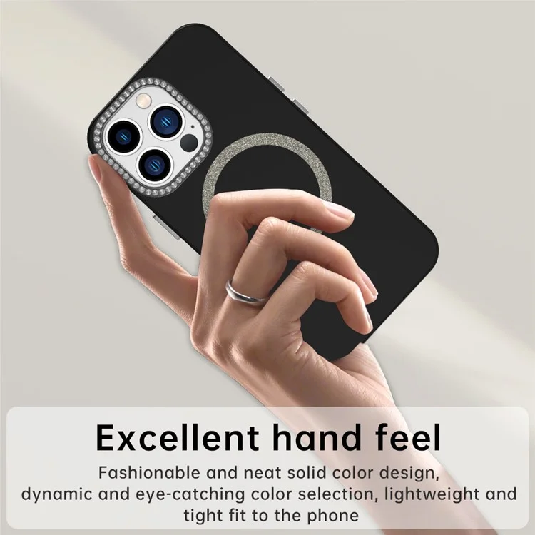Funda para iPhone 13 Pro compatible con MagSafe Cubierta de teléfono de TPU + PET con marco de lente decorado con piedras preciosas - Negro