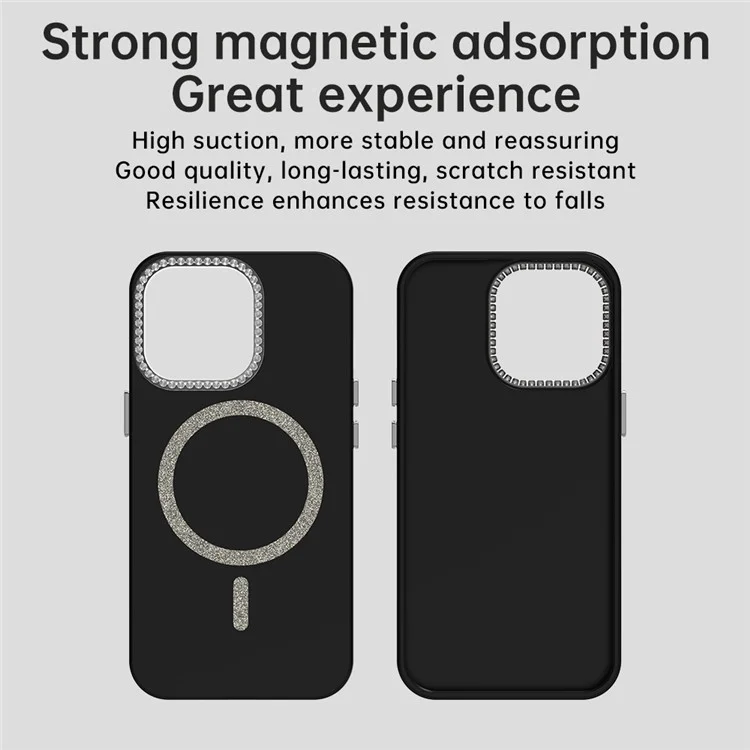 Funda para iPhone 13 Pro compatible con MagSafe Cubierta de teléfono de TPU + PET con marco de lente decorado con piedras preciosas - Negro