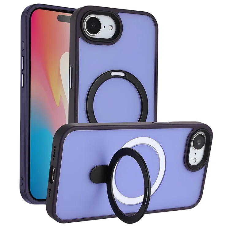 Funda para iPhone 16e Compatible con MagSafe TPU + Acrílico Mate Carcasa Trasera con Soporte - Morado Oscuro
