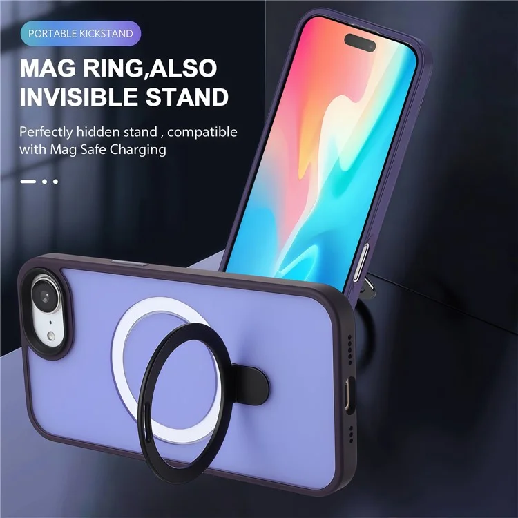 Funda para iPhone 16e Compatible con MagSafe TPU + Acrílico Mate Carcasa Trasera con Soporte - Morado Oscuro