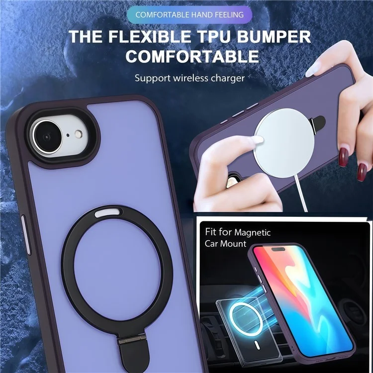 Funda para iPhone 16e Compatible con MagSafe TPU + Acrílico Mate Carcasa Trasera con Soporte - Morado Oscuro