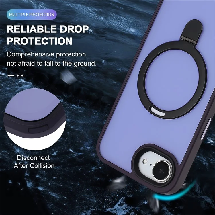 Funda para iPhone 16e Compatible con MagSafe TPU + Acrílico Mate Carcasa Trasera con Soporte - Morado Oscuro