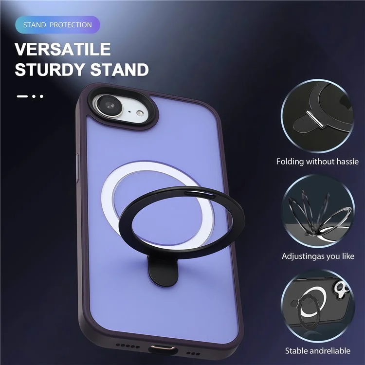 Funda para iPhone 16e Compatible con MagSafe TPU + Acrílico Mate Carcasa Trasera con Soporte - Morado Oscuro