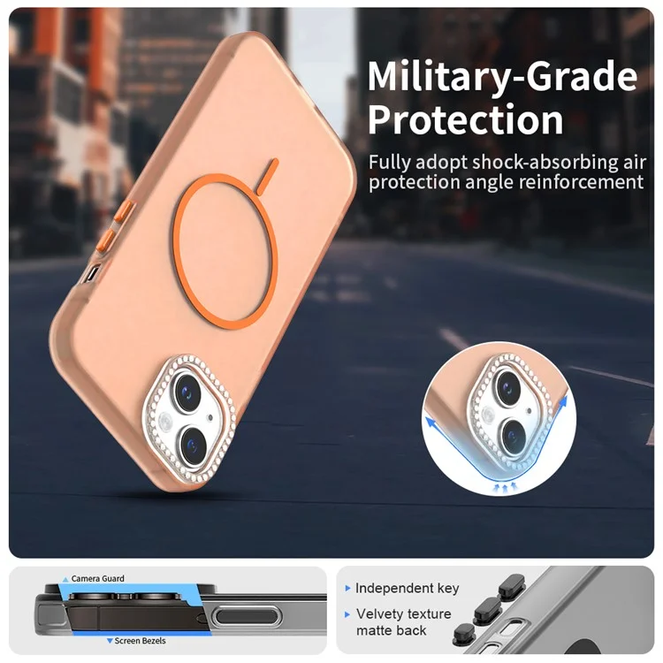 Für iPhone 14 / 13 Hülle Kompatibel mit MagSafe TPU + PC + PET Handyhülle Strasssteine Linsenrahmen - Orange