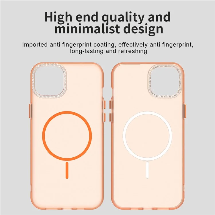 Für iPhone 14 / 13 Hülle Kompatibel mit MagSafe TPU + PC + PET Handyhülle Strasssteine Linsenrahmen - Orange